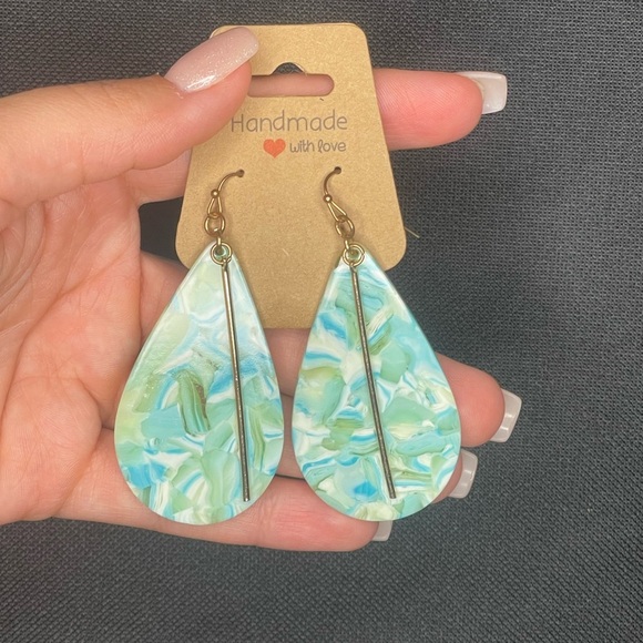Handmade Teardrop Earrings in Blue and Green - Picture 2 of 2